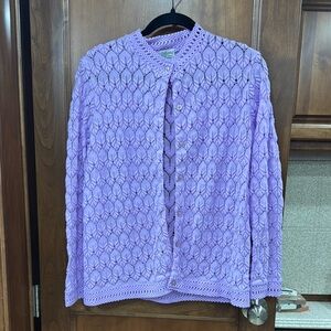 Lane Bryant Purple Cardigan Sweater with Intricate Knit Design